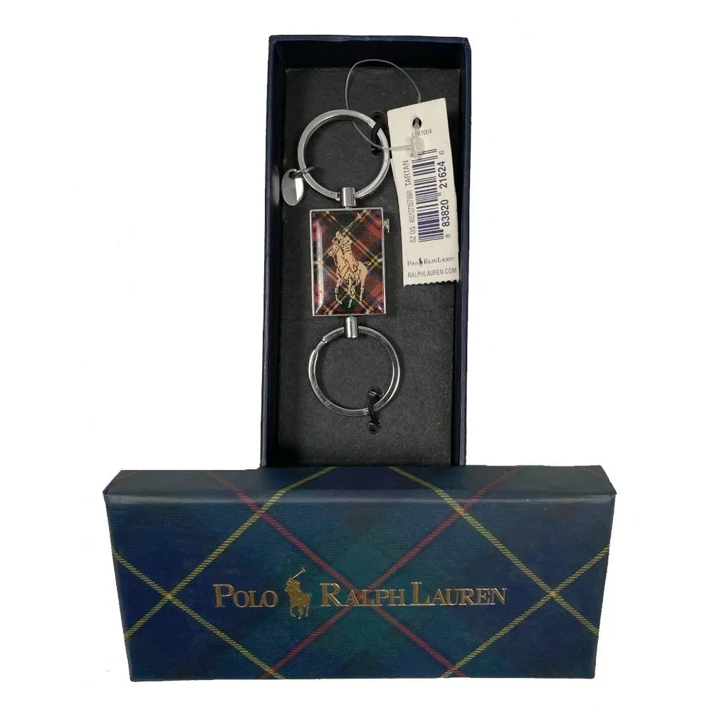 NEW Polo Ralph Lauren Valet Keychain! Red Plaid Tartan With Huge Polo Player
